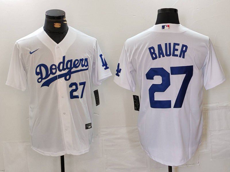 Men Los Angeles Dodgers 27 Bauer White Game 2024 Nike MLB Jersey style 7133